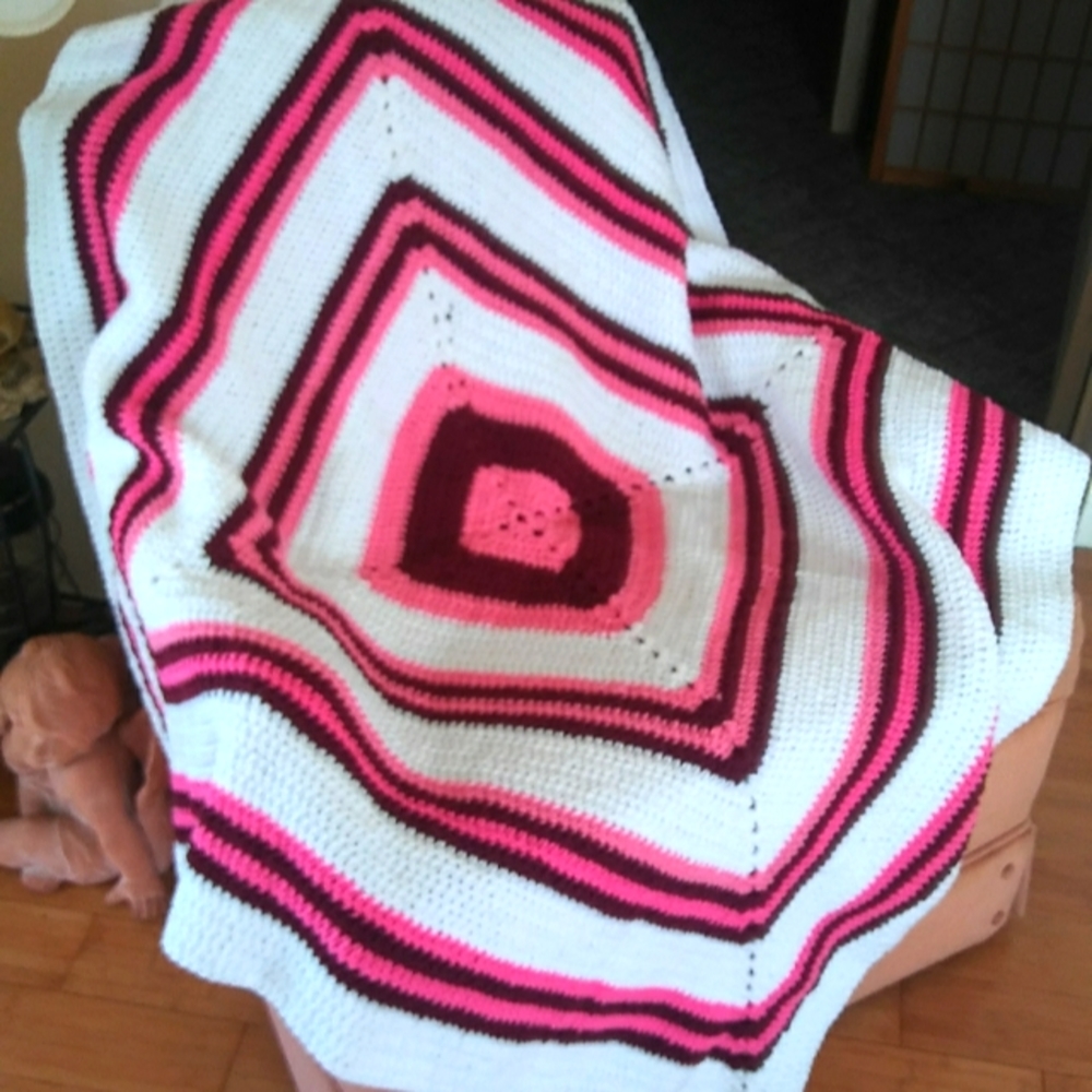 Handmade White Purple Pink Crocheted Afghan NWT